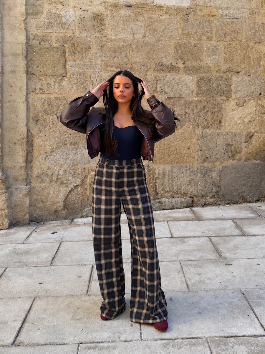 Pantalon à carreaux - Noir & Beige