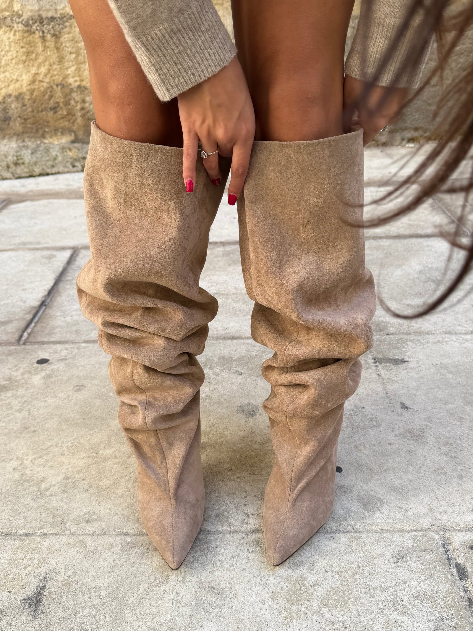 Bottes plissées - Beige
